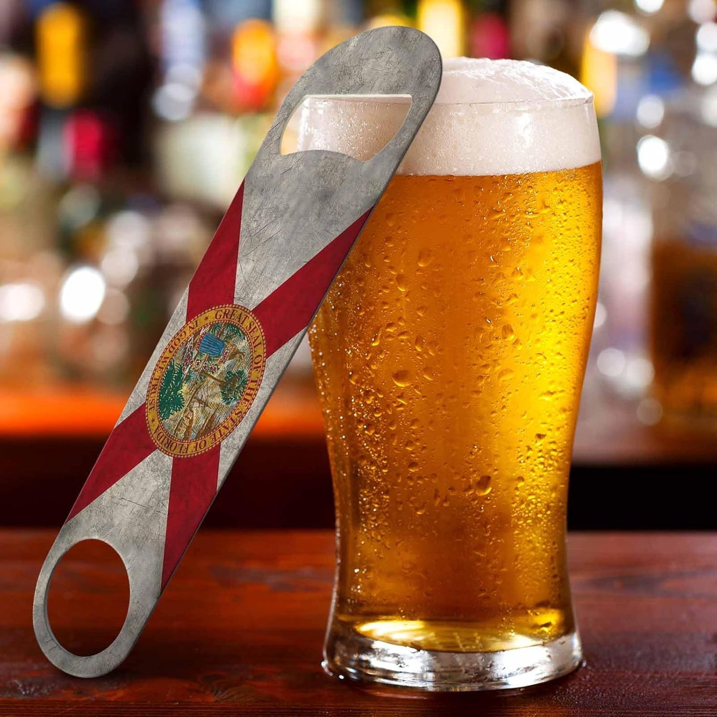 Florida State Flag Stainless Steel Bottle Opener Dirty Florida 3D Waving Flag Flat Beer Bottle Opener Keychain for Home Kitchen Bar Restaurant Party Birthday Gift