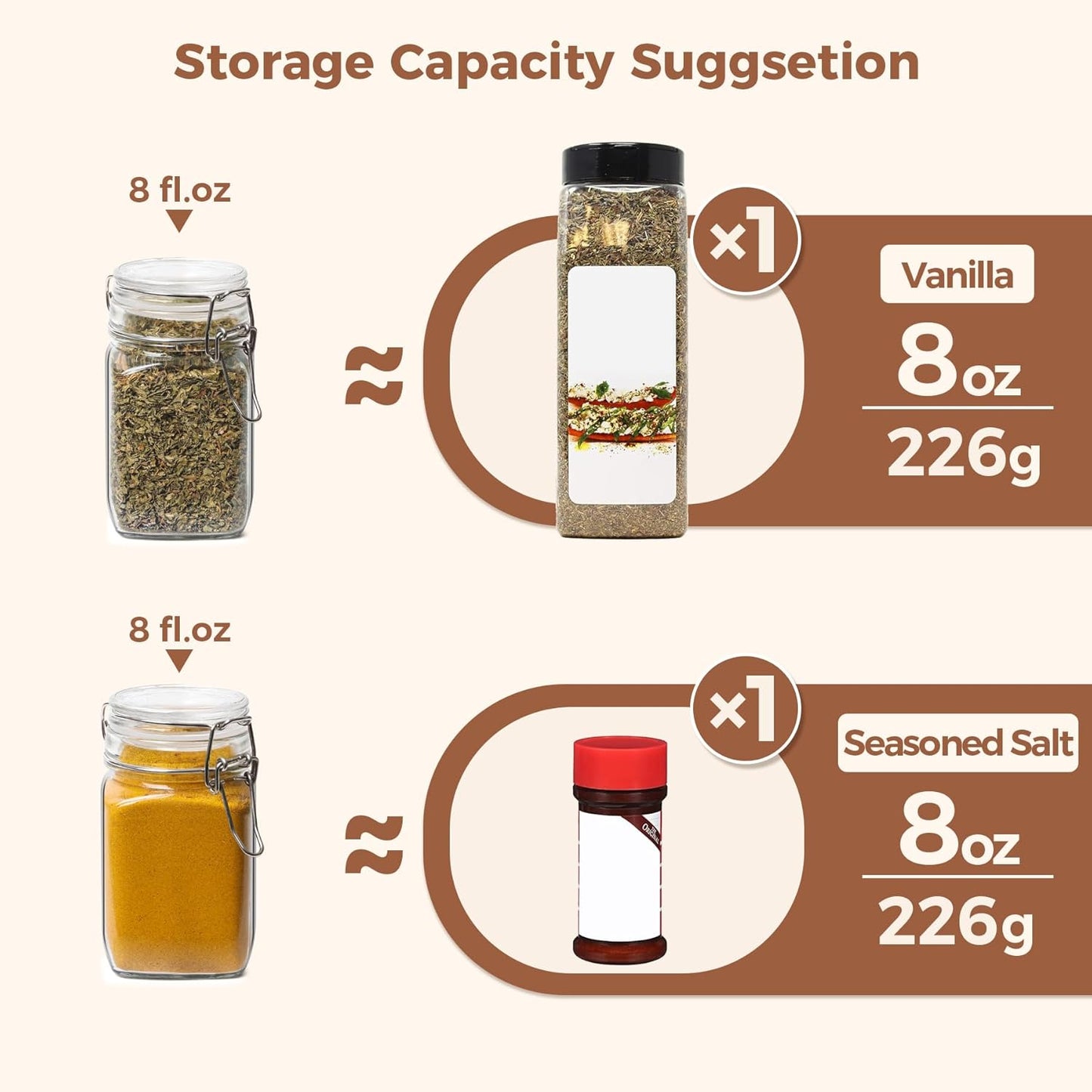 ComSaf Small Glass Jars with Airtight Lid Set of 6, Spice Jars 8 oz, Mason Jars 8 oz, Small Canning Jar, 8oz Jars with Lids for Kitchen, Jam, Jelly, Honey, Herb, Candy, Beans, Dessert, Sugar, Parfait