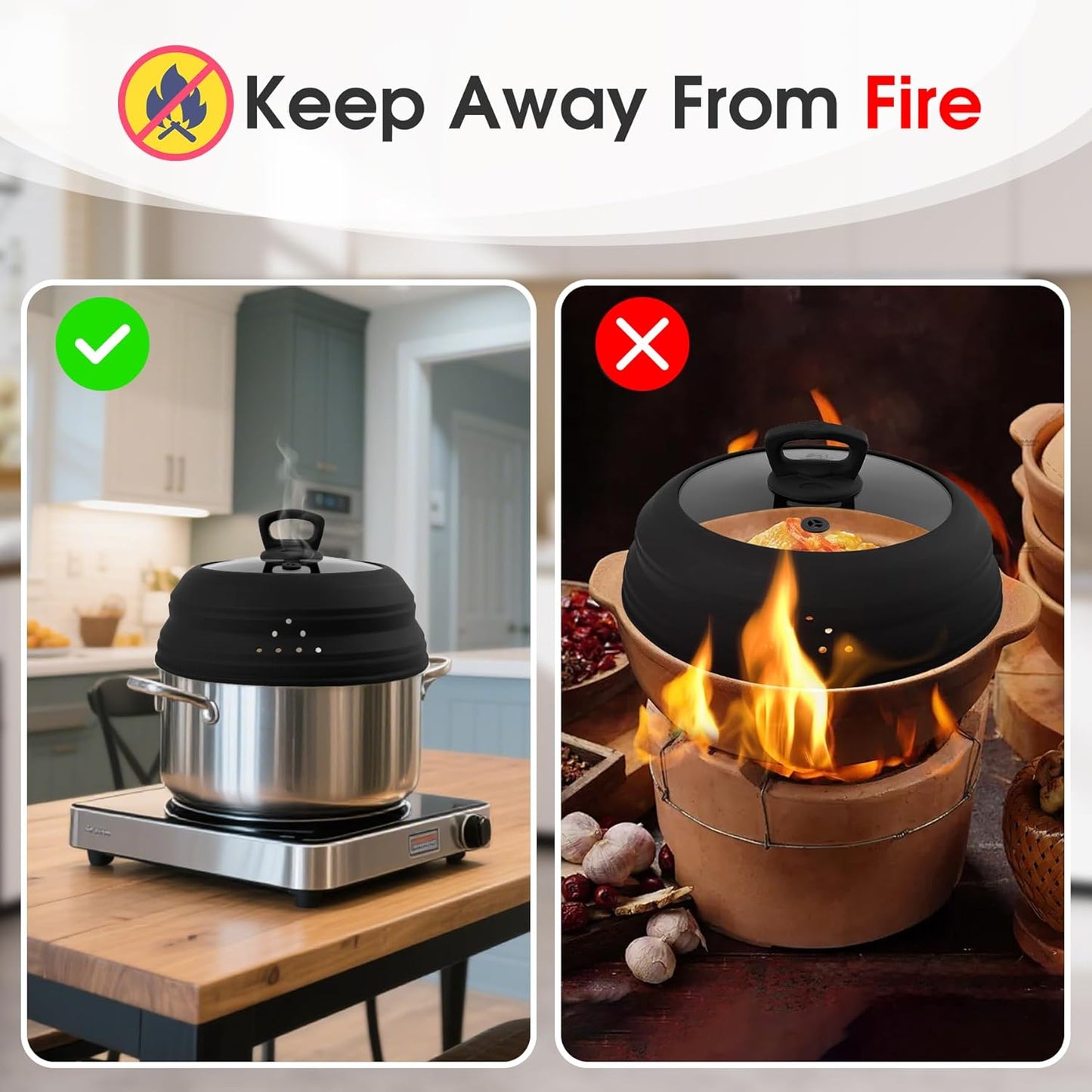 Microwave Splatter Cover Collapsible Silicone & Tempered Glass 11.8 Inch Microwave Cover for Food Splatter Guard with Steam Vents Dishwasher Safe Fits Bowls, Plates & Pots (Black)