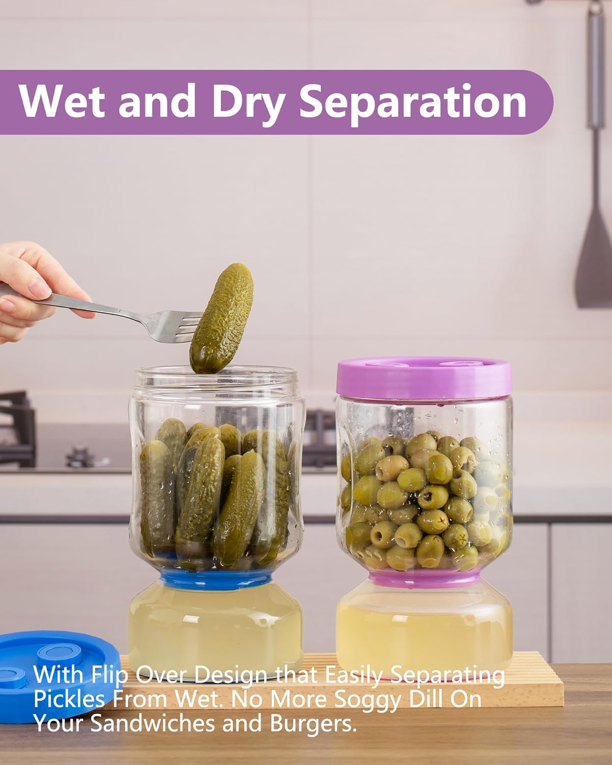 ZENS Pickle Jar with Strainer Flip, 2 Pack 51oz Pickle Container Pickle Juice Separator Hourglass Jar for Olive Keeper, Leakproof Pickle Holder Jars for Pickling Dill Sliced Storage, Gifts for Mom