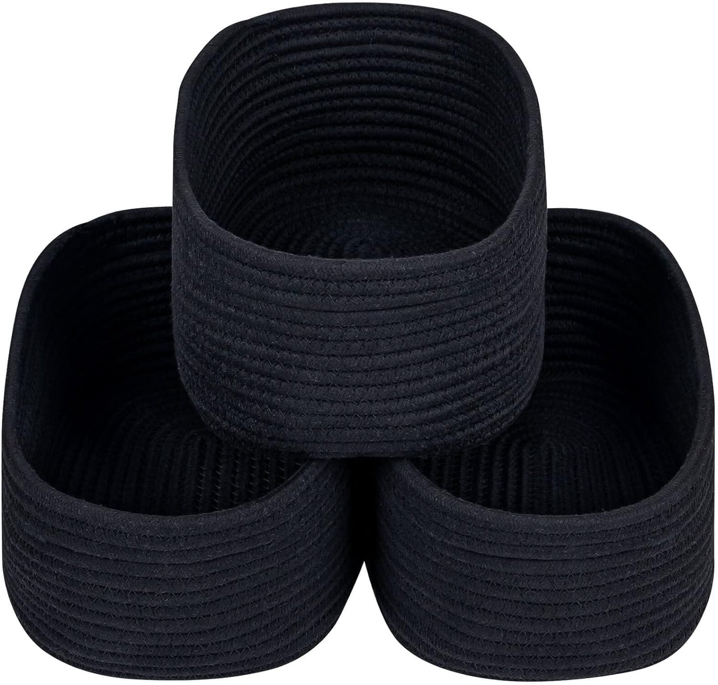 CubesLand Black Baskets Bins for Organizing,Small Woven Storage Baskets for Shelves,Cute Closet Cube Bins Set 3,Baby Nursery Toys Cube Bin,Home Decor Organization Storage