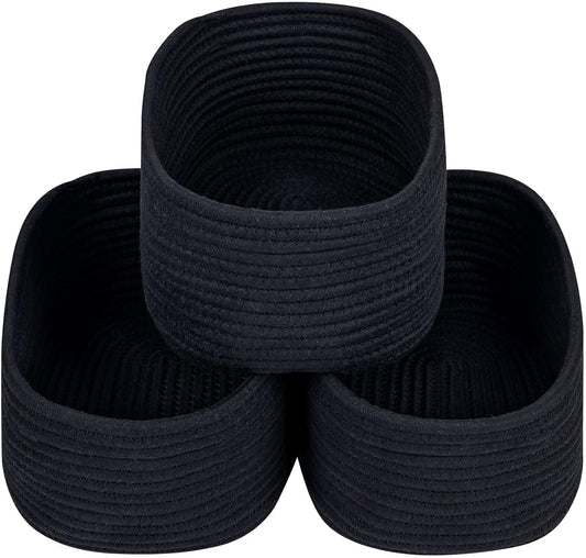 CubesLand Black Baskets Bins for Organizing,Small Woven Storage Baskets for Shelves,Cute Closet Cube Bins Set 3,Baby Nursery Toys Cube Bin,Home Decor Organization Storage