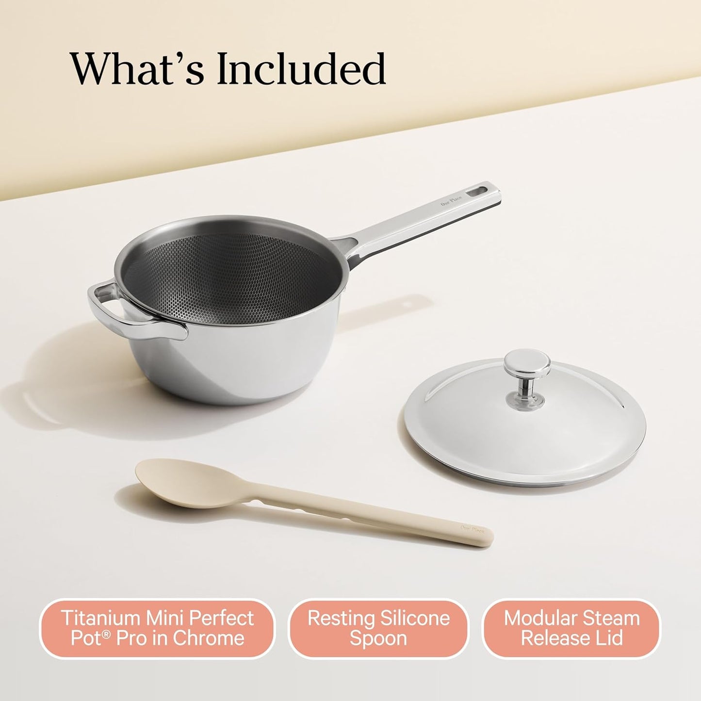 Our Place Titanium Mini Perfect Pot Pro - 2.75 Qt No-Coating Nonstick Pot | Tri-Ply Titanium & Stainless Steel | Oven-Safe up to 1000°F & Compatible with All Cooktops | Chrome