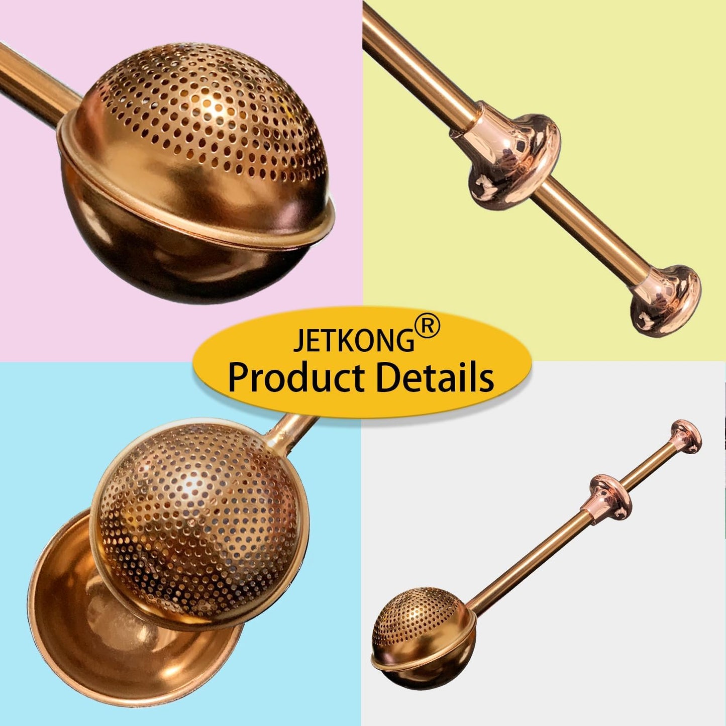 JETKONG Powdered Sugar Shaker Duster Flour Dispenser Shaker with 18/8 Stainless Steel Spring-operated Handle for Sugar Flour and Spices (Brown)