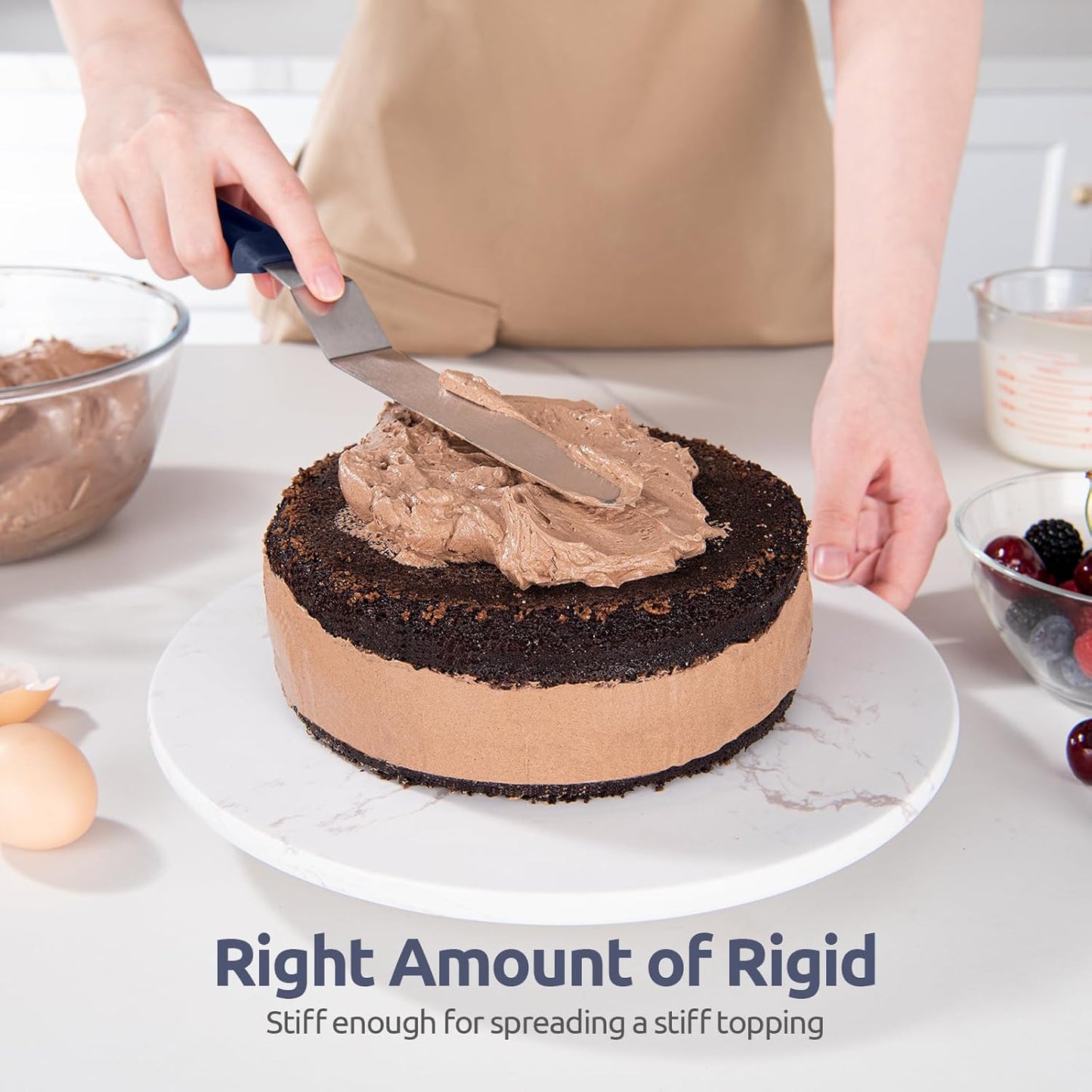 U-Taste Offset Spatula for Cake: Angled Icing Spatula Set with Wide 6", 8", 10" Blade, Flexible Stainless Steel Pastry Decorating Frosting Metal Baking Spreader for Cupcake (Set of 3, Midnight Blue)