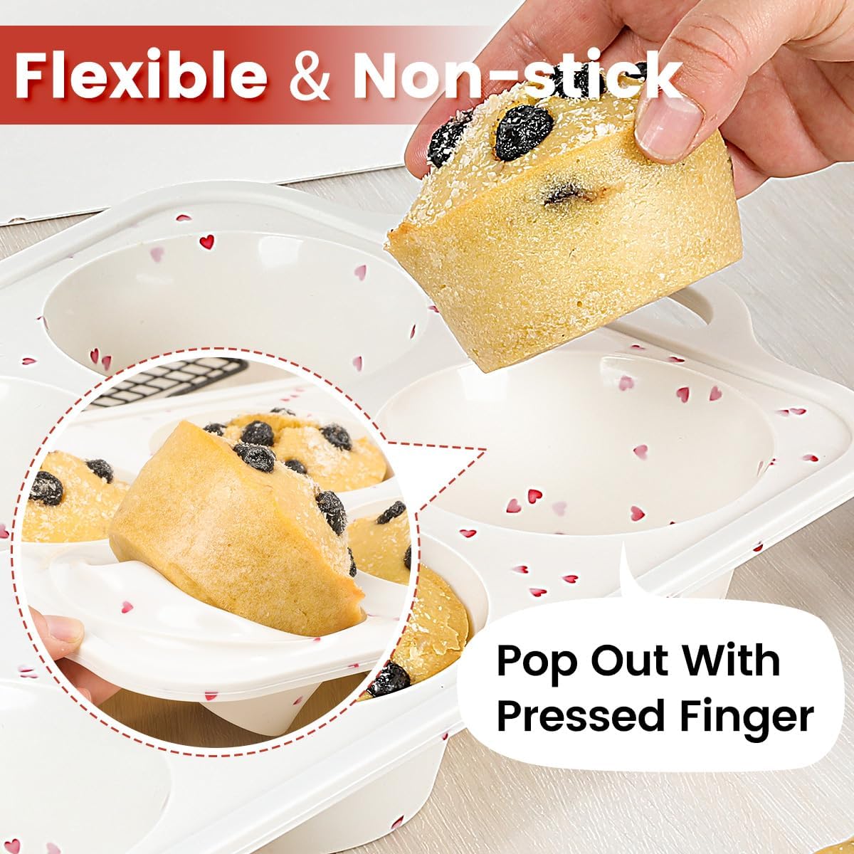 CAKETIME Jumbo Muffin Pan, Metal Reinforced Frame 3.5 Inch Large Silicone Cupcake Pan 6 Cups Large Muffin Pan with Handle Nonstick Jumbo Muffin Tin for Baking Giant Homemade Muffins, Frittatas 1 Pack