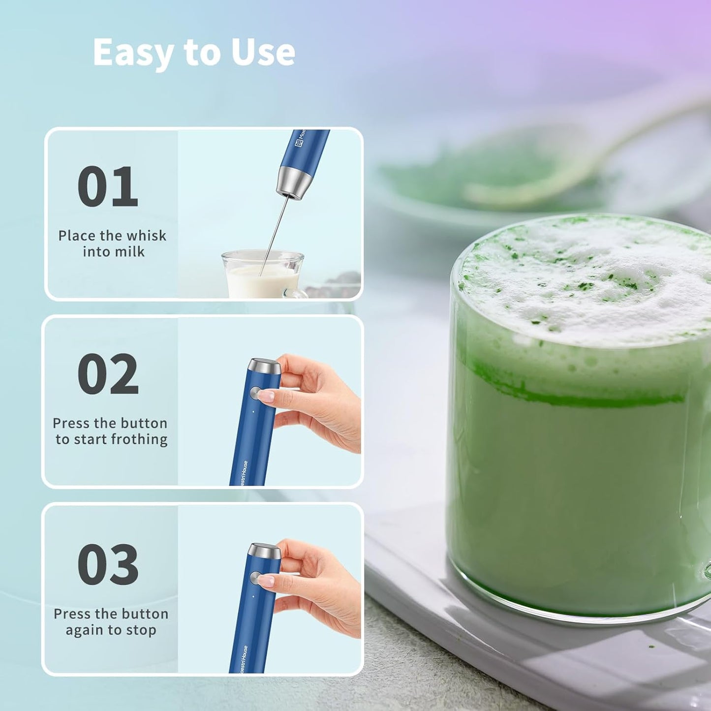 Maestri House Rechargeable Milk Frother with Stand, LunaFro Handheld Electric Foam Maker Waterproof Detachable Stainless Steel Whisk Drink Mixer Foamer for Lattes, Cappuccino