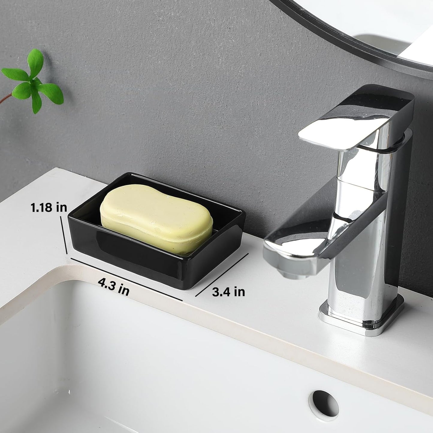 Black Rectangle Soap Dish - Modern Ceramic Hand Soap Holder Non-Slip Bar Soap Holder Soap Tray for Bathroom, Kitchen Sink, Shower, Countertop, Easy to Clean