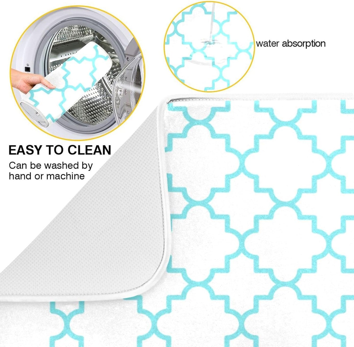 Senya Super Absorbent Dish Drying Mat, Microfiber Fast-Drying Dish Mat, 24inches x 18inches , Kitchen Dish Drying Pad, Traditional Quatrefoil Lattice Pattern