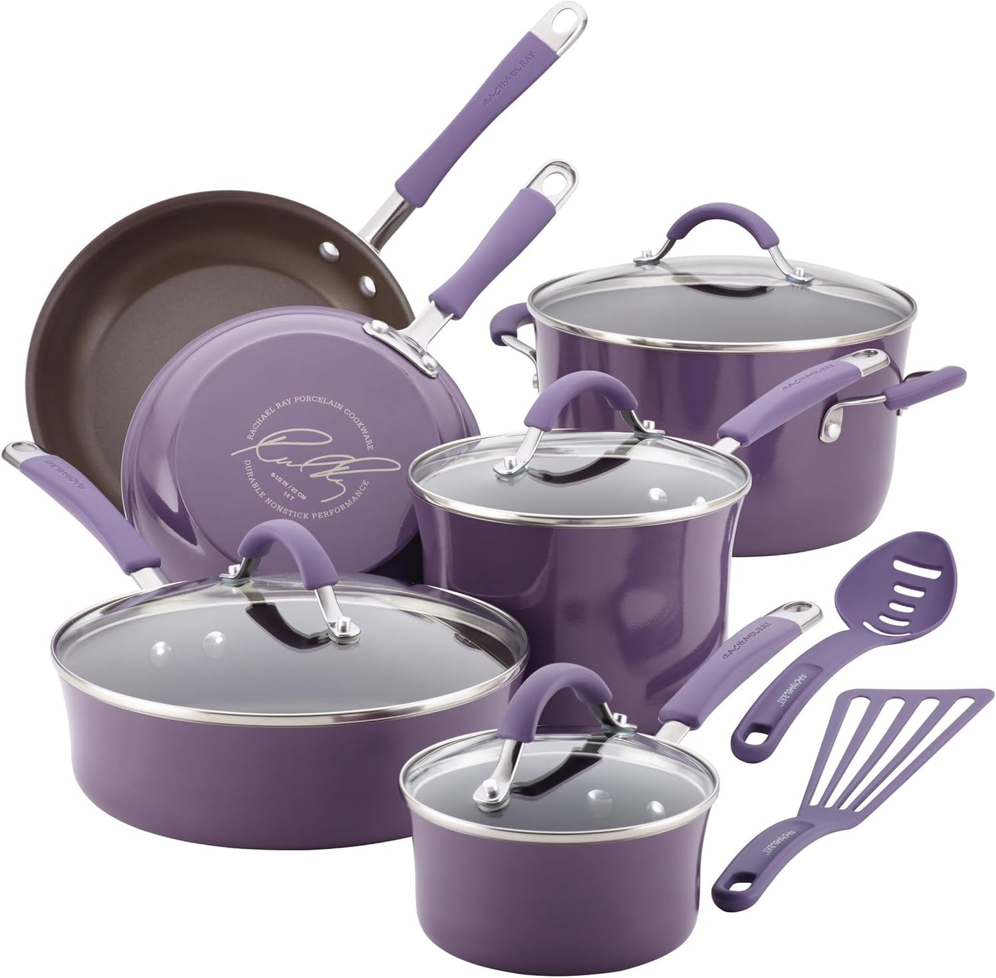 Rachael Ray Cucina Nonstick Cookware Pots and Pans Set, 12 Piece, Lavender Purple
