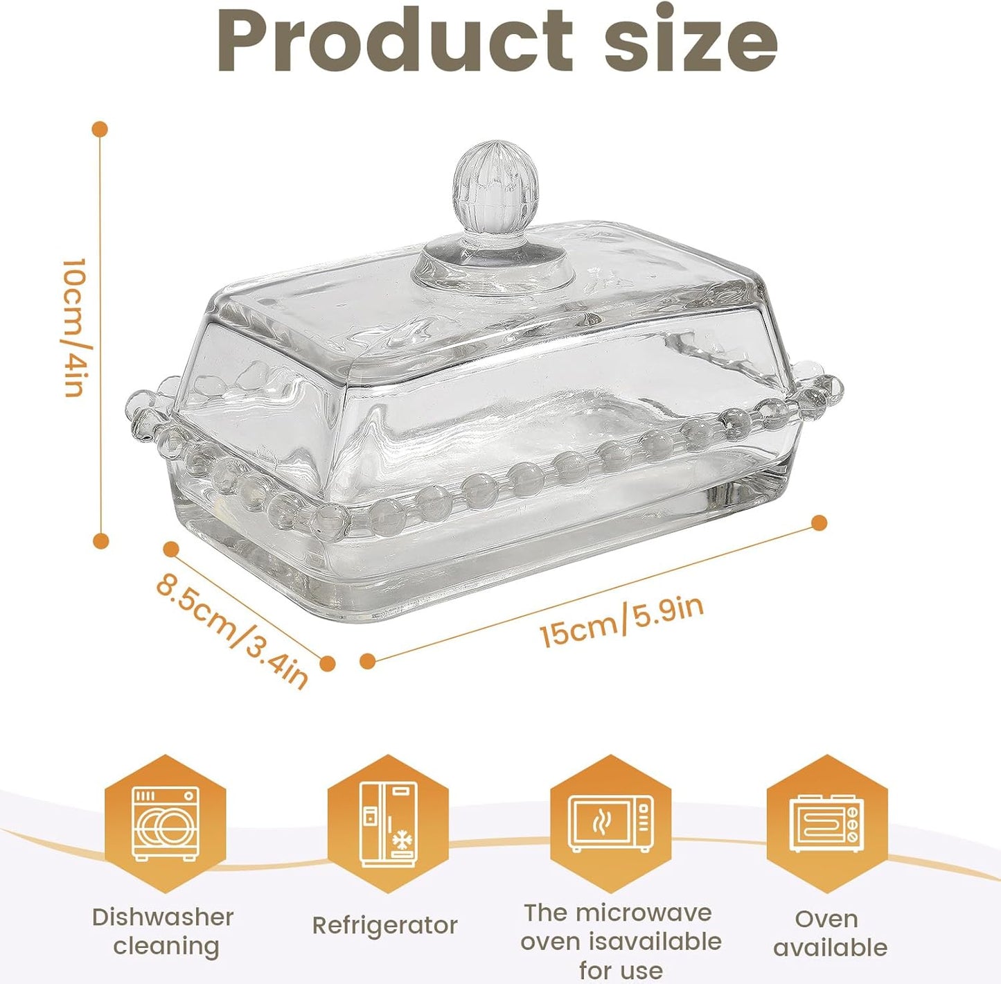 Glass Butter Dish with Large capacity for Countertop Crystal Butter Container with Cover for Counter Butter Keeper Tray Holder for Refrigerator