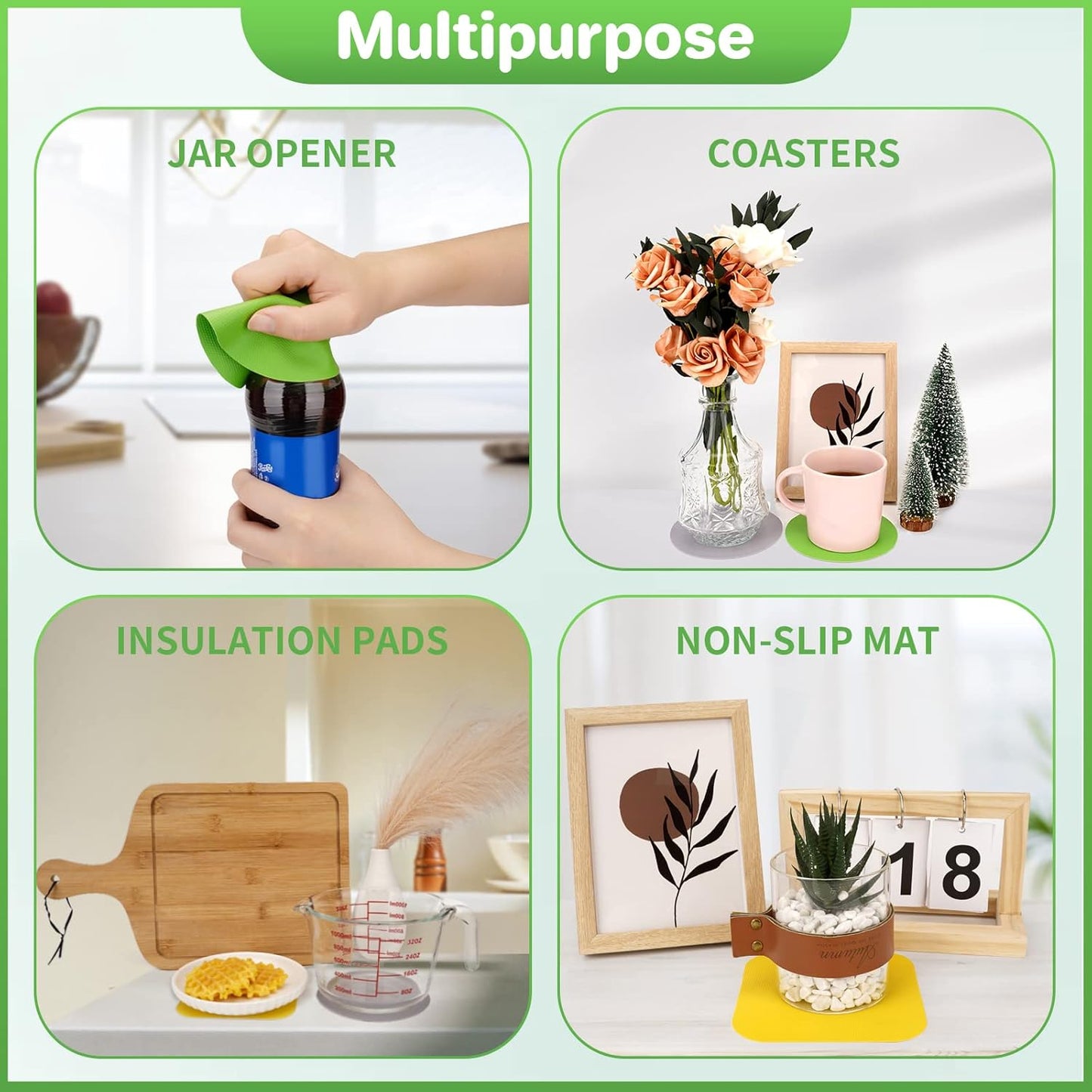 Leezmark 6 Pcs Jar Opener, Rubber Jar Grippers Multi-function Silicone Jar Gripper Pads Bottle Lid Opener Jar Openers for Seniors with Arthritis Weak Hands (6 Colors)