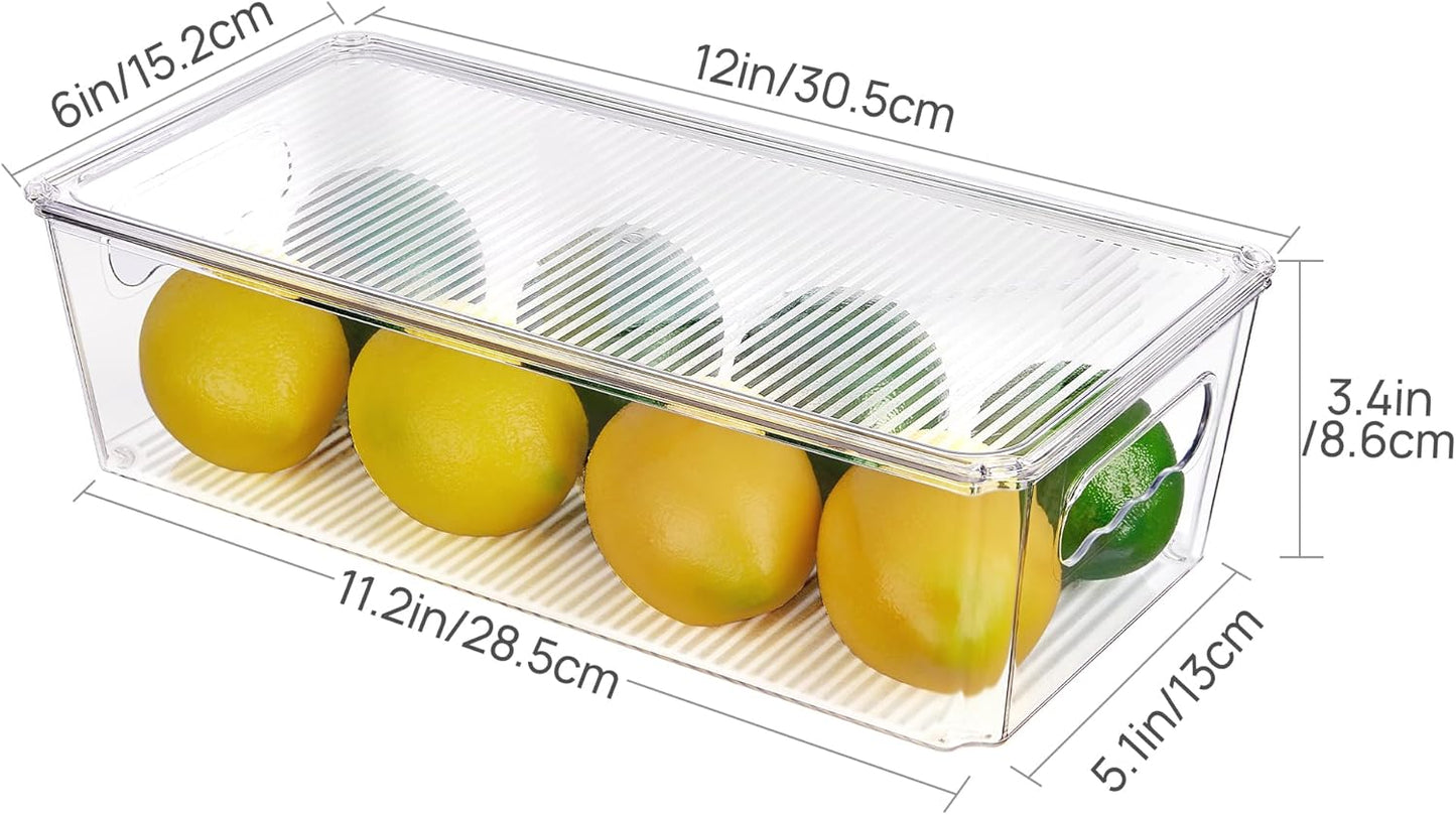 Vtopmart 12pcs Clear Organizers and Storage Bins with Lids, Stackable Plastic Storage Containers with Handles for Fridge, Freezer, Pantry, Cabinet, Kitchen Organization