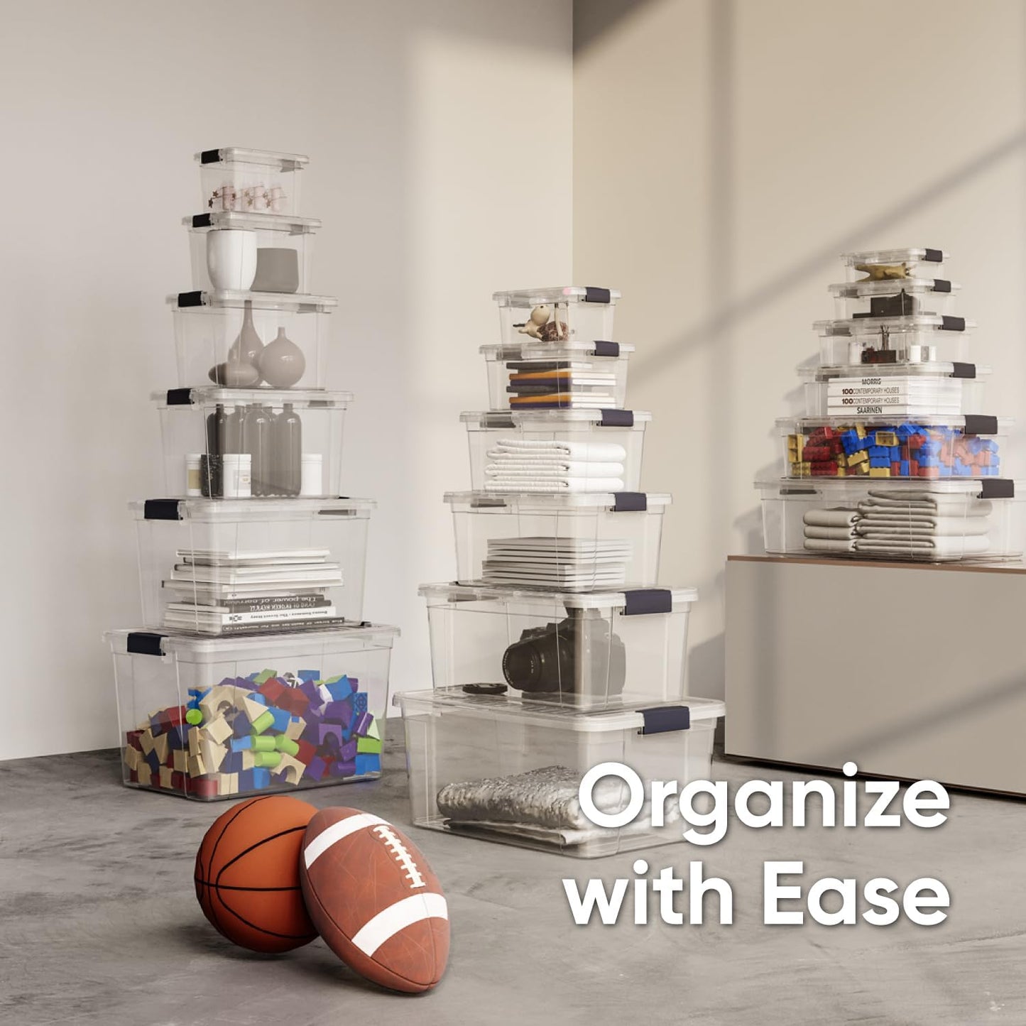 Superio Clear Storage Boxes with Lids, 11 Quart Plastic Container Bins for Organizing, Stackable Crates, BPA Free, Non Toxic, Odor Free, Organizers for Home, Office and Dorm, 4 Pack