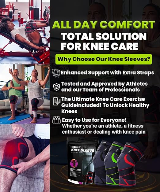 Knee Brace for Women & Men 2-PACK | Compression Knee Sleeve with Straps | Knee Support for Arthritis Pain | Knee Braces for Knee Pain | Knee Sleeves Weightlifting, Working Out, Running