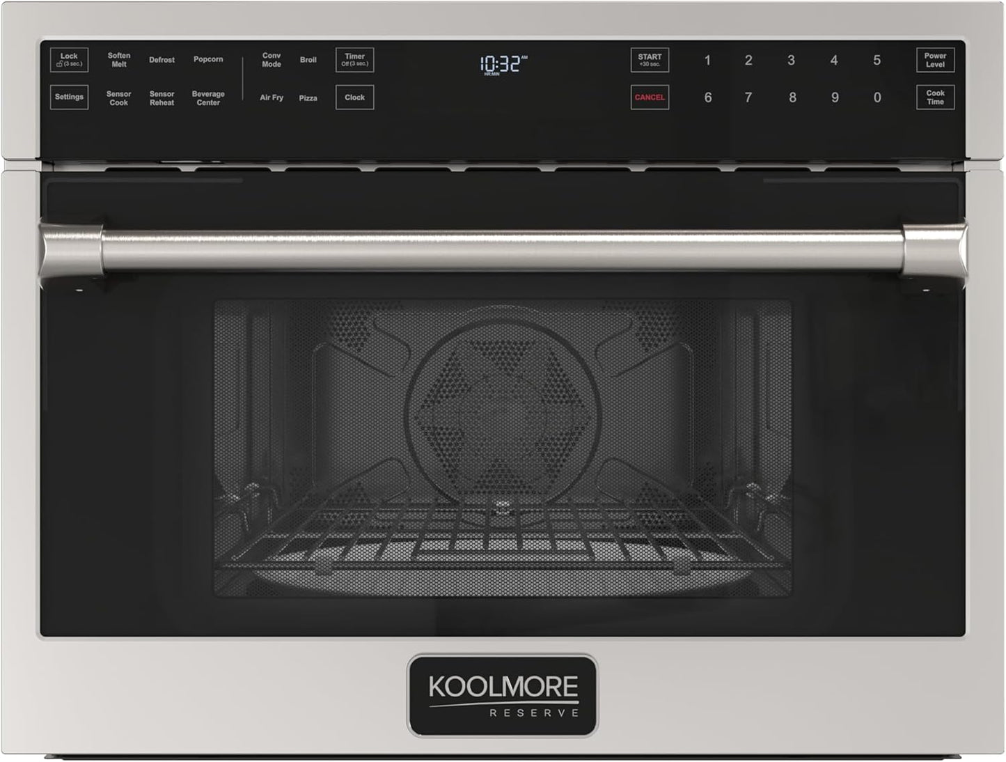 KoolMore KM-CWO24-AFSS Reserve Built-in Microwave Convection Oven with Air Fry, 3-in-1 Combo, Sensor Cook, Soft-Close Door, Stainless Steel, Premium 24 in. /1.6 cu. ft, Black
