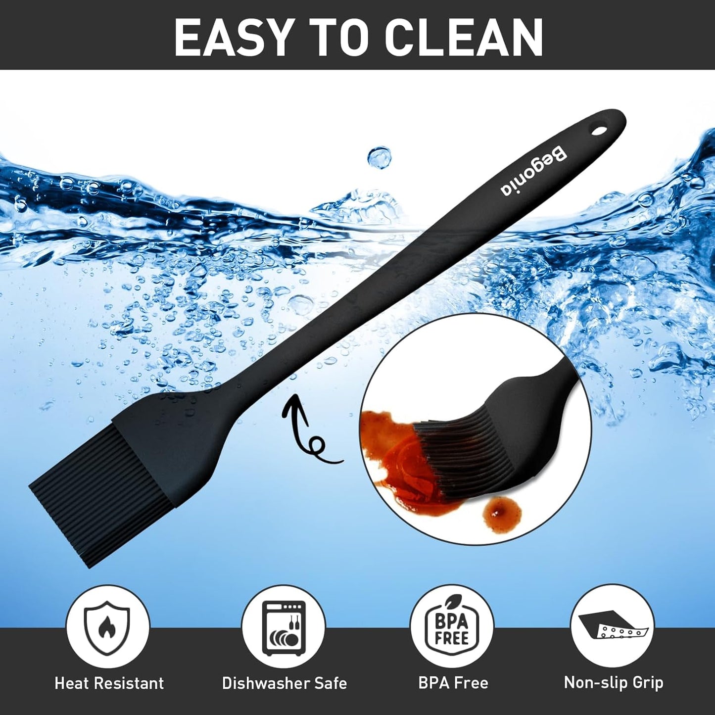 Pastry Brush-Begonia Silicone Basting Brush for Cooking,2pcs 10+8 in Heat Resistant Food Brushes for Baking, Grilling, Cooking and Spreading Oil (Black)