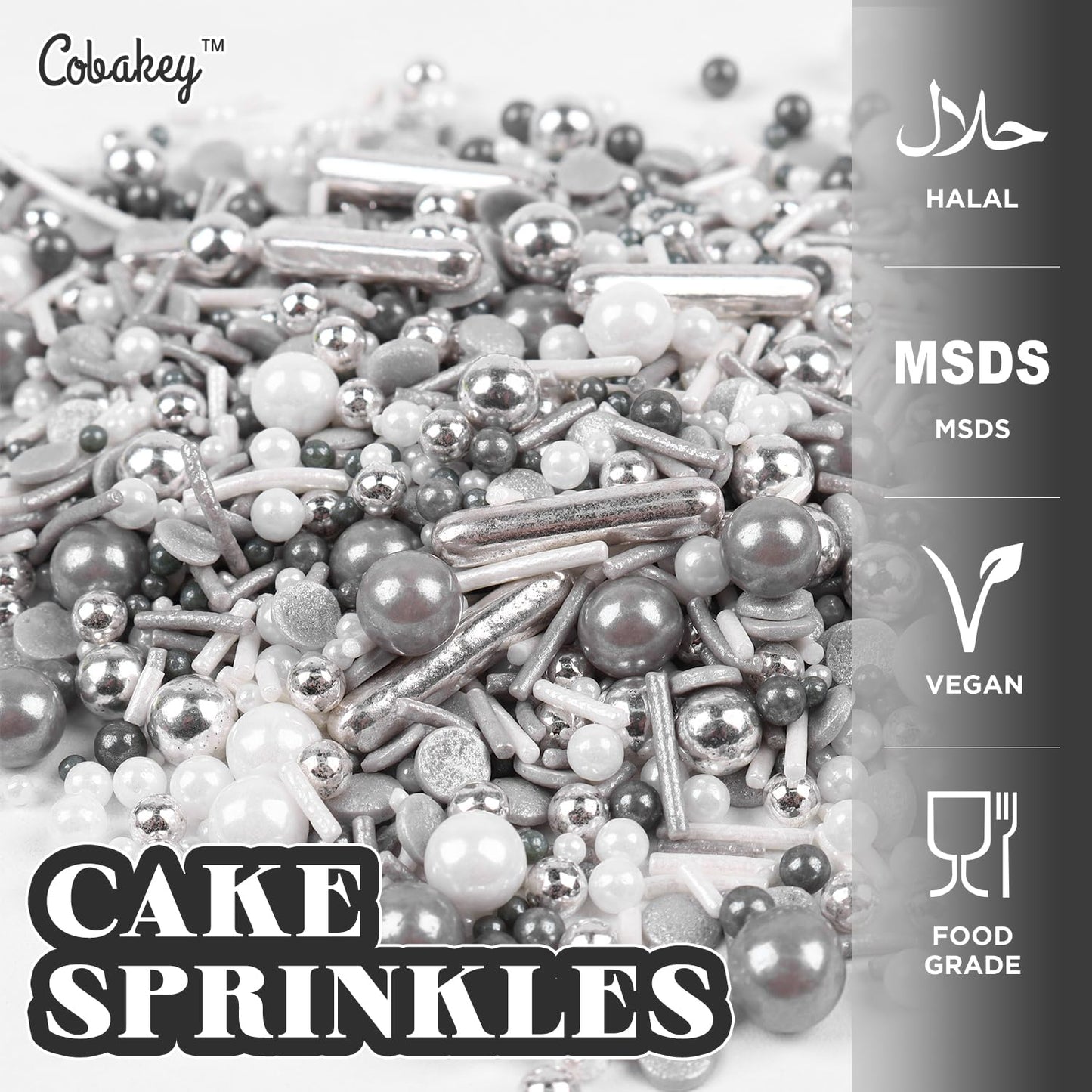 Gray & Sliver Sprinkles for Cake Decorating 4.23ounce - Sugar Mix Contains Metallic & Pearl Sprinkles for Cupcake Toppers, Ice Cream, Candy, Cookie Decorations - Holiday Party Supplies