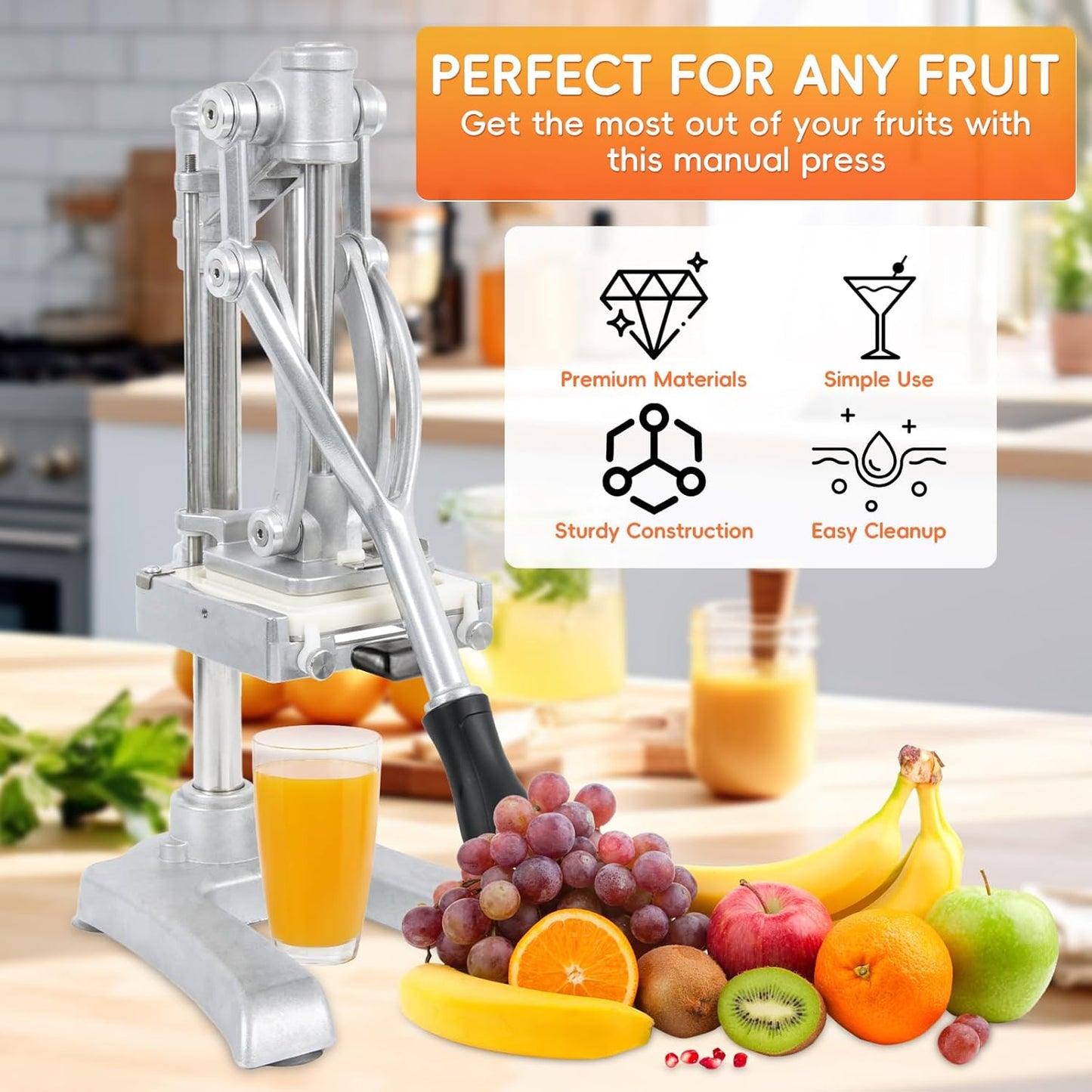 Commercial Vegetable Fruit Chopper, Hand Press Juicer, Professional Citrus Juicer for Lime Lemon, Stainless Steel Food Dicer French Fry Cutter Slicer 1/4″ & 3/8″ & 1/2" Blade
