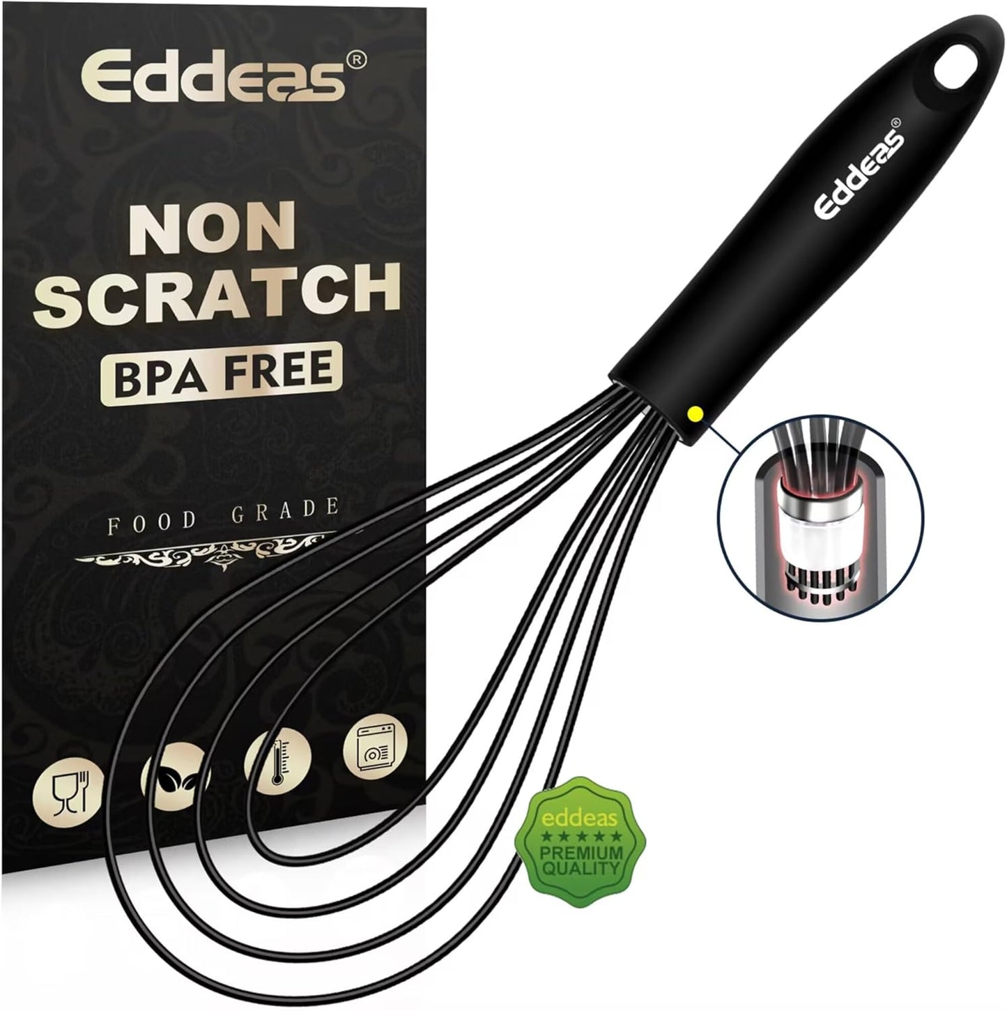 Flat Whisk, EDDEAS Silicone Gravy Whisk for Cooking, Beating, Stirring Gravy and Eggs