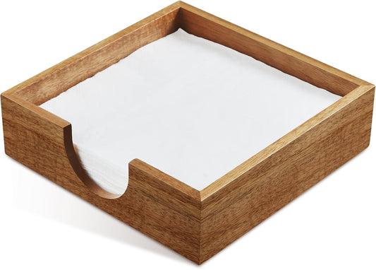 Acacia Wood Napkin Holder for Table, Napkins Holders For Paper Napkins, Flat Napkin Holder for Luncheon, Napkin Holders for Kitchen Dinner Table Decor, Napkin Dispenser for Indoor & Outdoor Use