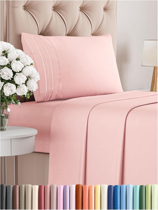 Twin XL Size 3 Piece Sheet Set - Comfy Breathable & Cooling Bed Sheets Set - Hotel Luxury Bedding for Women, Men, Kids, Teens, Boys & Girls - Deep Pockets, Soft, Wrinkle Free - Oeko-Tex - Baby Pink