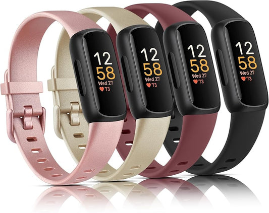 4 Pack Bands for Fitbit Inspire 3 Bands Women Men, Soft Silicone Wristband Sport Replacement Strap for Fitbit Inspire 3 Fitness Tracker