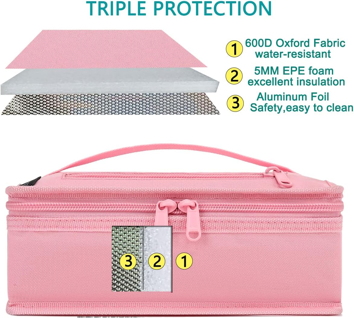 FlowFly Small Insulated Lunch box Portable Soft Bag Mini Cooler Thermal Meal Tote Kit with Handle for Work & School, Pink