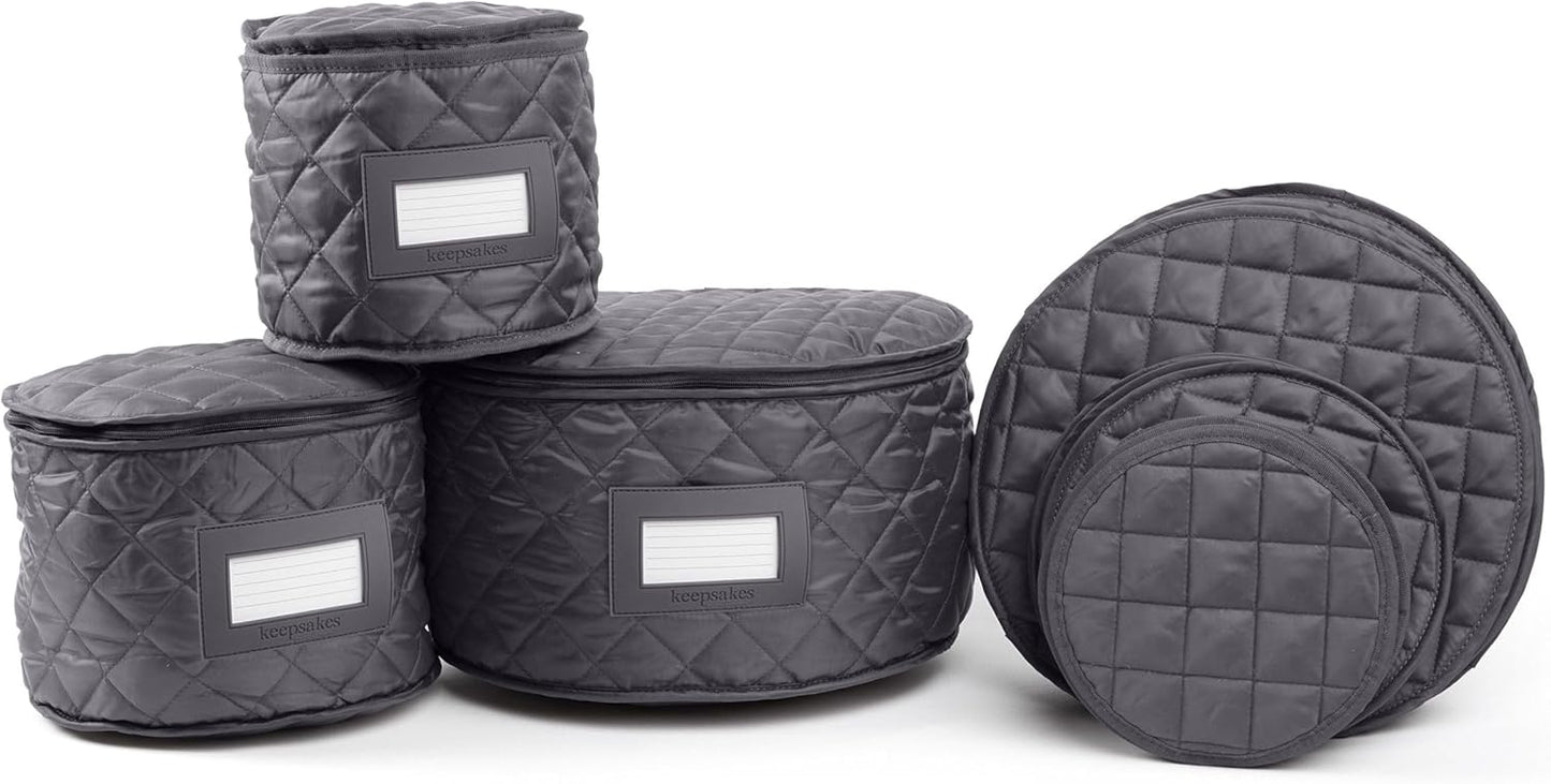 Covermates Keepsakes - Dish Storage Set - Padded Protection - ID Window - Stain Resistant - Machine Washable - China Storage, Slate
