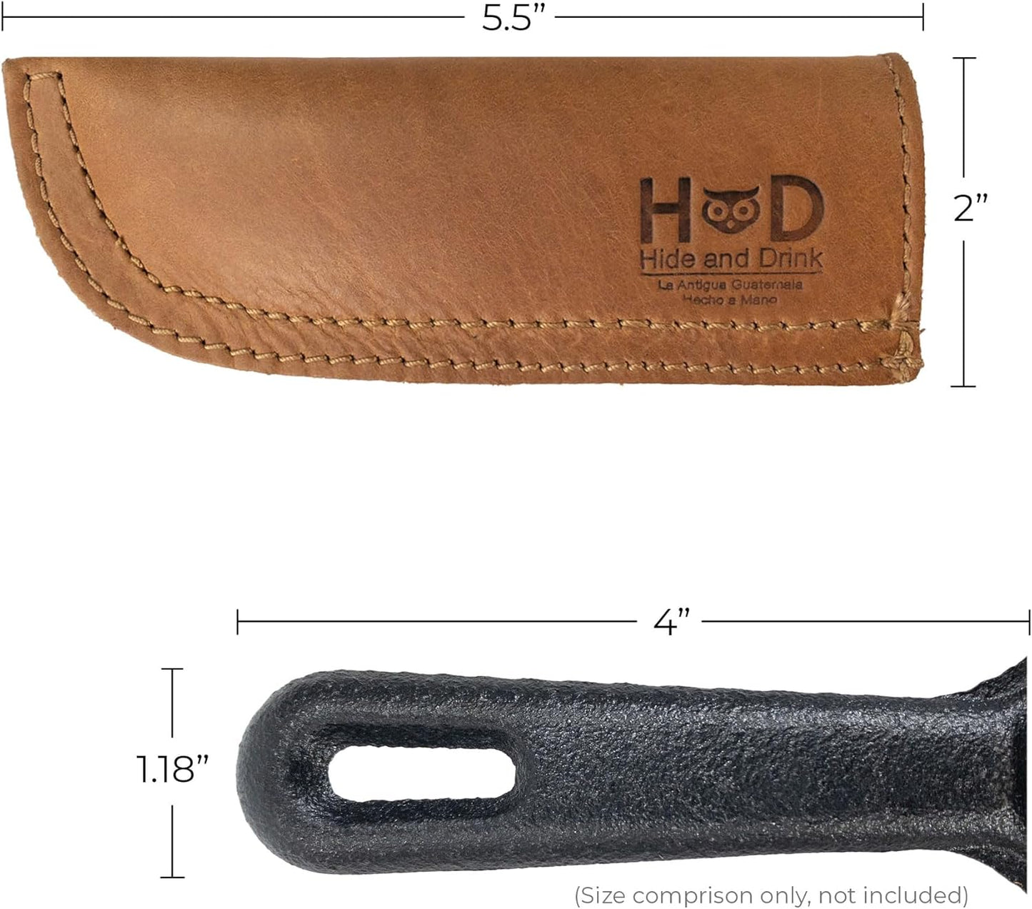 Hide & Drink, Hot Handle, Cast Iron Protector, Panhandle Potholder, Double Layered, Double Stitched, Slides On/Off Easily onto Metal Skillet Grips, Full Grain Leather, Handmade (Cafe Con Leche)