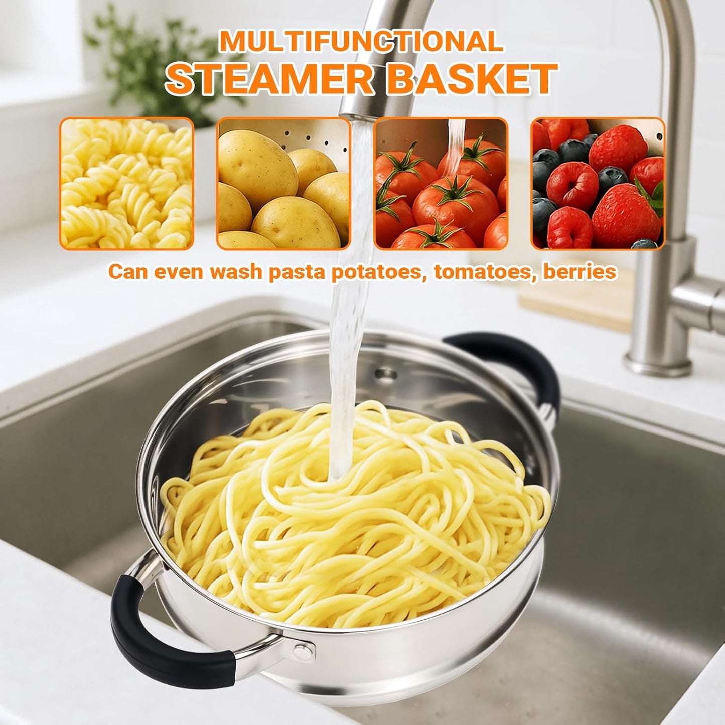 Kirecoo 3.2QT Steamer for Cooking - Stainless Steel Steam Pot with Steamer Basket, Cooking Stock Pot with Silicone Handle, Lid for Vegetable, Dumplings, Soup, Food, 3Ply Bottom Boiling Stew Cookware