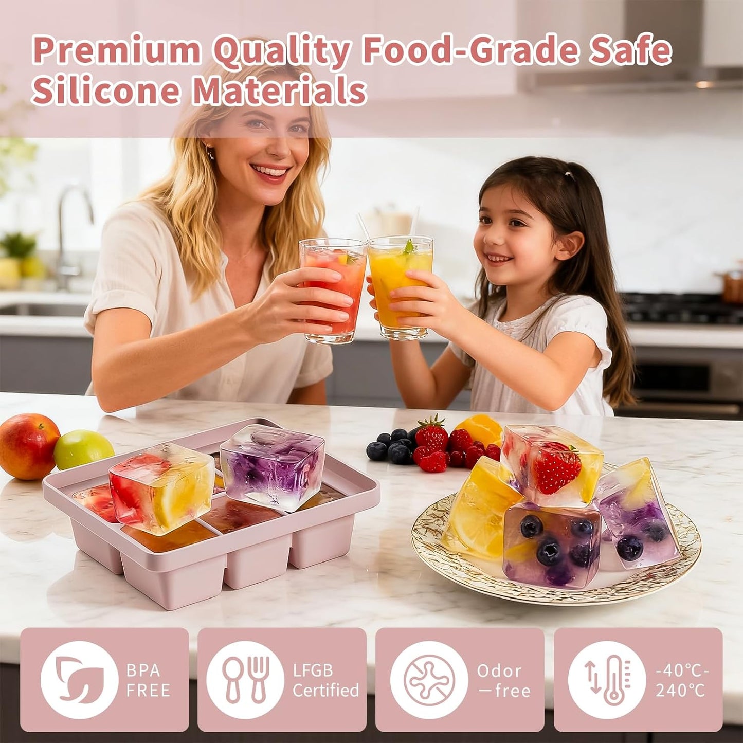 Large Silicone Ice Cube Tray Set of 3, Easy Release 6 Flexible Silicone Ice Cube Molds with Removable Lid, Reusable Freezer Stackable Ice Trays for Whiskey, Baby Food, No Floater, BPA Free