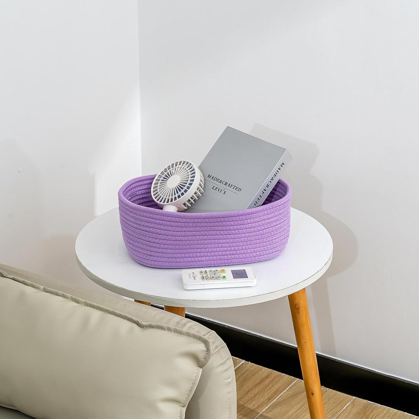 CubesLand Sturdy Woven Rope Storage Baskets, Purple, 2 Packs, 12" x 8" x 5.11"