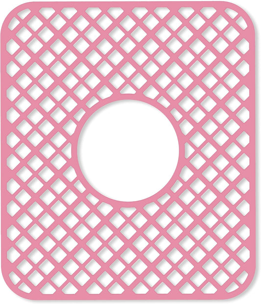 2 Pack Silicone Sink Protector for Kitchen Sink, Lozenge Pattern 13 x 11 inches Sink Grid Mat Silicone Protectors, Center Drain, Pink