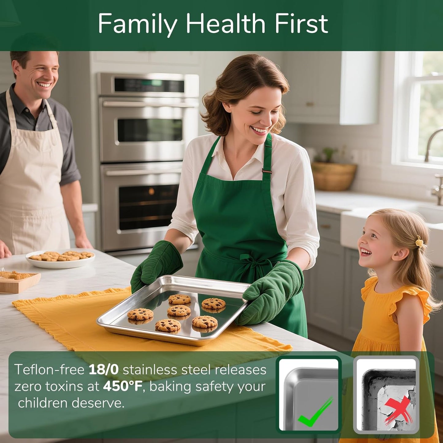 18/0 Stainless Steel Baking Sheet with Cooling Rack, 9.2 Inch Oven-Safe Non-Toxic Cookie Sheets for Baking, Coating Free & Rust Resistant for Healthy Family Baking, Easy to Clean, Heavy Duty