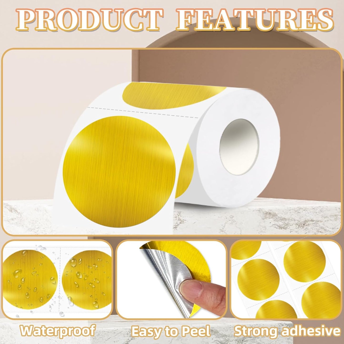 3''Holographic Thermal Label,Gold Round Self-Adhesive Direct Thermal Label,Thermal Stickers for DIY Logo Design,Name Tag(200/Roll