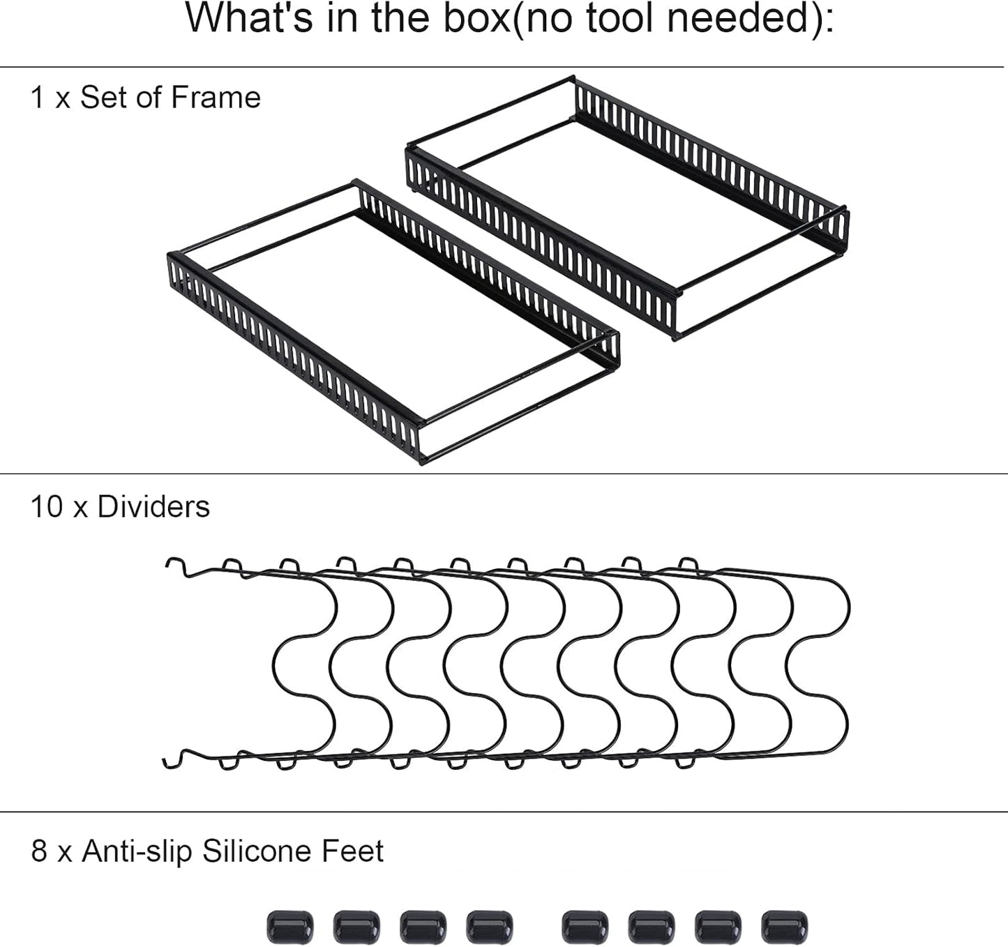 Toplife Pots and Pans Organizer Rack for Cabinet and Countertop, 10+ Pot Lids, Bakeware and Cookware Holder with 10 Adjustable Compartments - Black