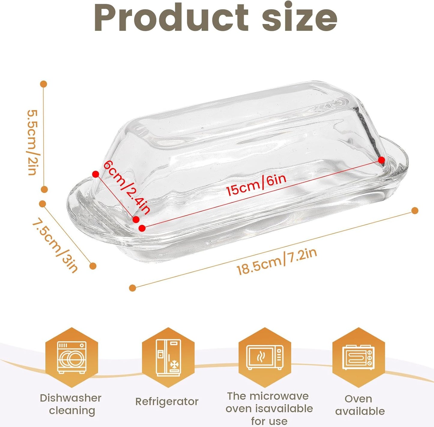 Glass Butter Dish Butter Keeper and Butter Holder for Fridge Butter Dish with Lid for Countertop Vintage Container for Counter Butter Tray with cover (Clear-7)