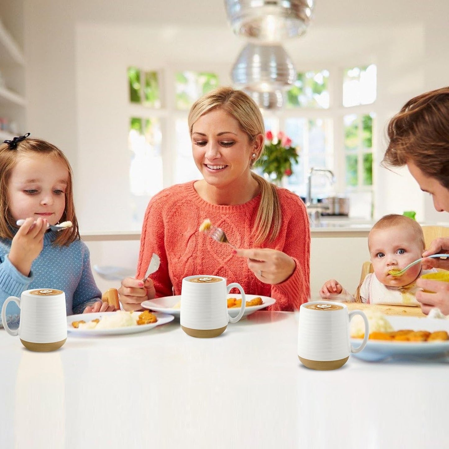 Hasense Coffee Mugs Set of 6, 15 oz Ceramic Coffee Cups with Comfortable Handle, Classic White Mug for Men and Women, Tea Cup Set for Latte, Cappuccino, Milk, Soup, Dishwasher and Microwave Safe