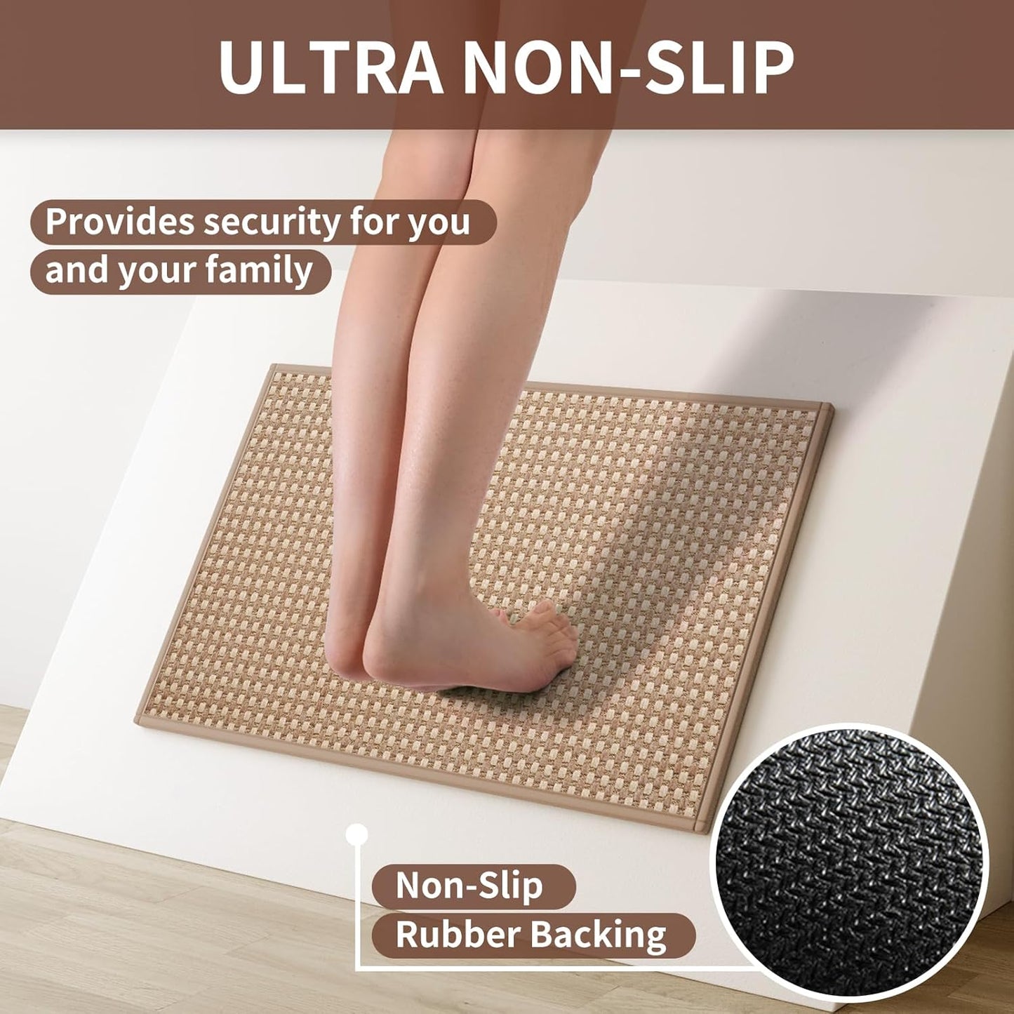 Kitchen Mat Kitchen Rugs Sets of 2 PCS Non Slip Washable, Super Absorbent Soft Braided Kitchen Mats for Floor, Rubber Backing Comfort Standing Kitchen Sink Mat Runner Rug, Brown 17"x28"+17"x59"