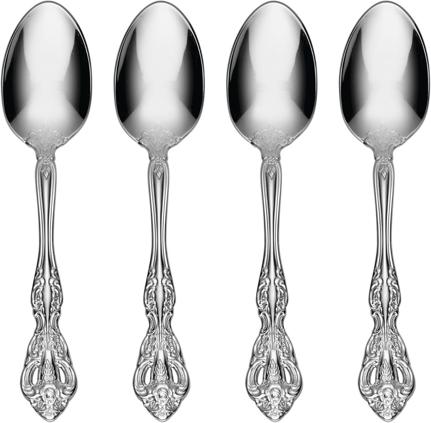 Oneida Michelangelo Fine Flatware Teaspoons, Set of 4 , 18/10 Stainless Steel, Silverware Set, Dishwasher Safe