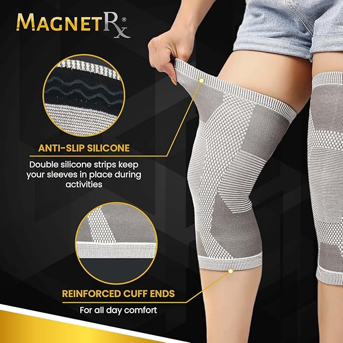 MagnetRX® Magnetic Knee Sleeve – (2-Pack) Effective Compression Knee Brace with Magnets for Knee Comfort & Recovery – Magnetic Knee Brace Support (Large)