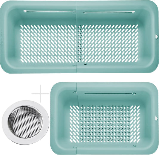 LASSHSWA Collapsible Colander and Strainer for Kitchen, Over the Sink Strainer Basket for Kitchen, Fruit Pasta Food Strainer Expandable Plastic Colander with A Sink Drain Strainer Stainless Steel