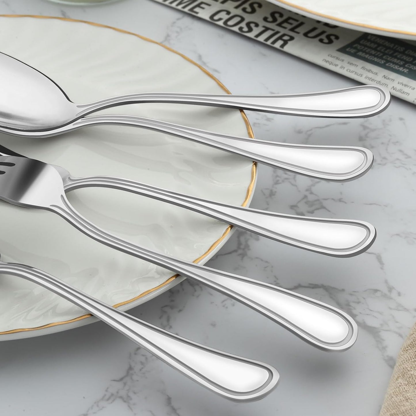 BEWOS 24-Piece Stainless Steel Silverware, 6.3-Inch Small Spoons, Mirror Polished & Dishwasher Safe