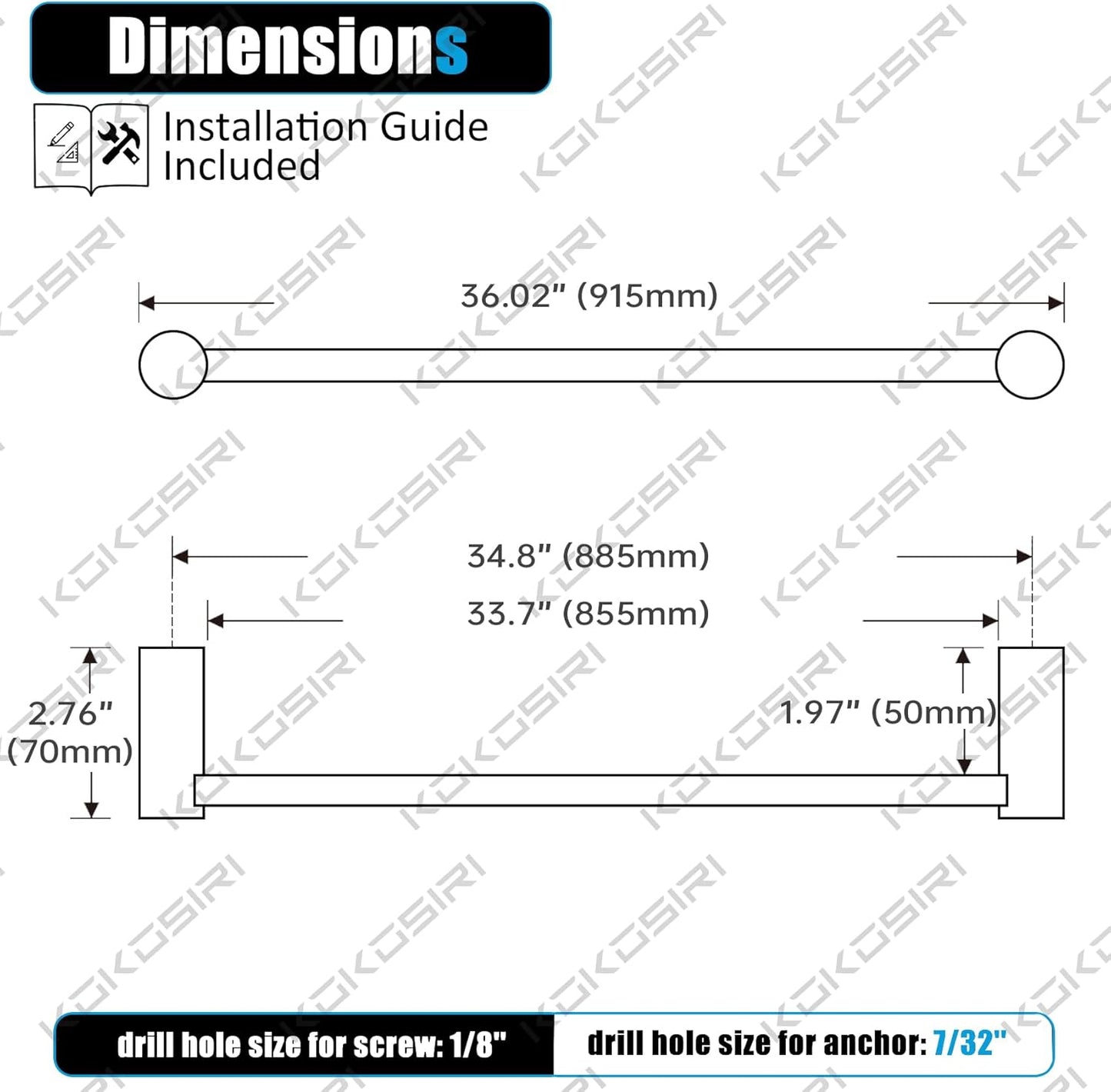 KOKOSIRI Towel Holder Chrome 36-Inch Towel Bars for Bathroom and Lavatory Wall Mounted Polished Stainless Steel Bathroom Accessories, B4007CH-L36