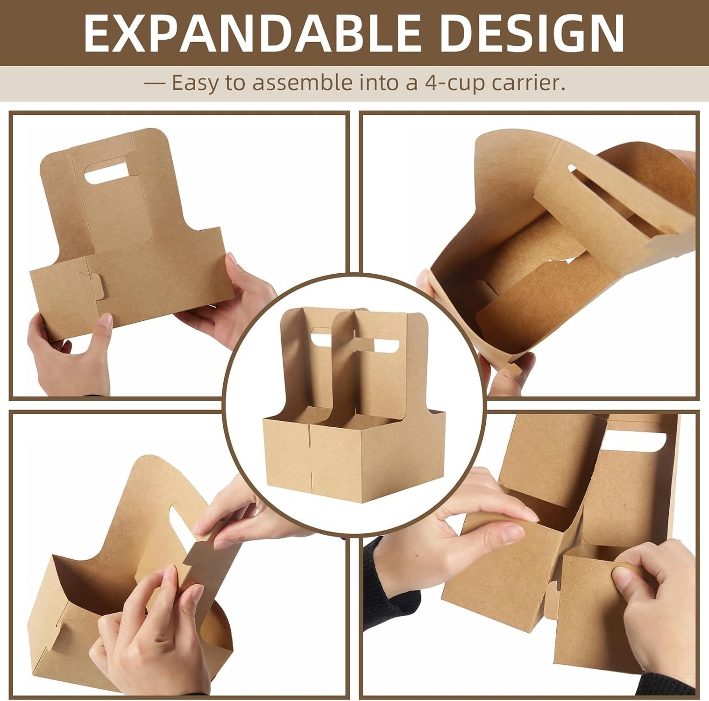 LITLANDSTAR Disposable Coffee Cup Carrier for Delivery, 2 Cup Paperboard Cup Holder Portable Drink Holder Take Out Drink Carrier with Handle for Hot & Cold Drinks, 50 Pack