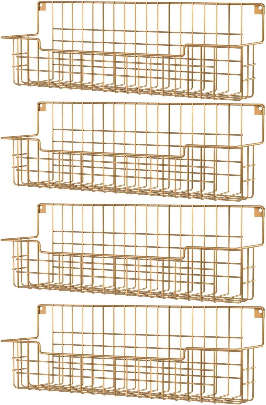 Spice Rack, 4-Pack Seasoning Organizer Wall Mounted for Kitchen Storage Organization, Metal Spice Holder Shelf for Cabinet, Pantry, Gold