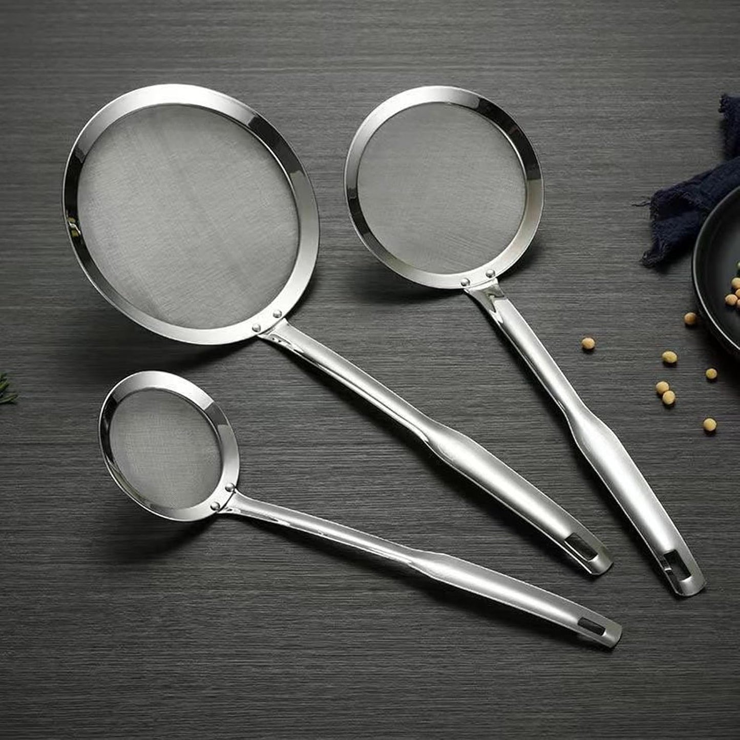 Stainless Steel Fat Skimmer Spoon, Kitchen Fine Mesh Food Strainer and Hot Pot Skimmer with Long Handle for Skimming, Cooking, Frying, Grease, Gravy and Foam (4.7")