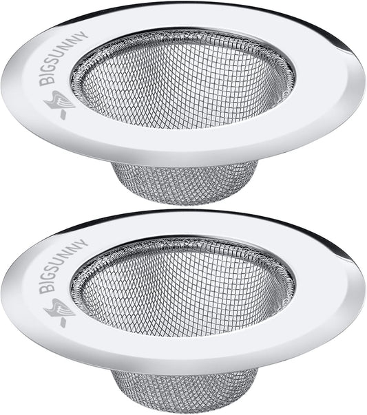Mesh Sink Strainer Set of 2, MSY BIGSUNNY Stainless Steel Kitchen Sink Strainer Kitchen Drain Strainer with Large Wide Rim 4.5 inch Diameter for Kitchen Sinks
