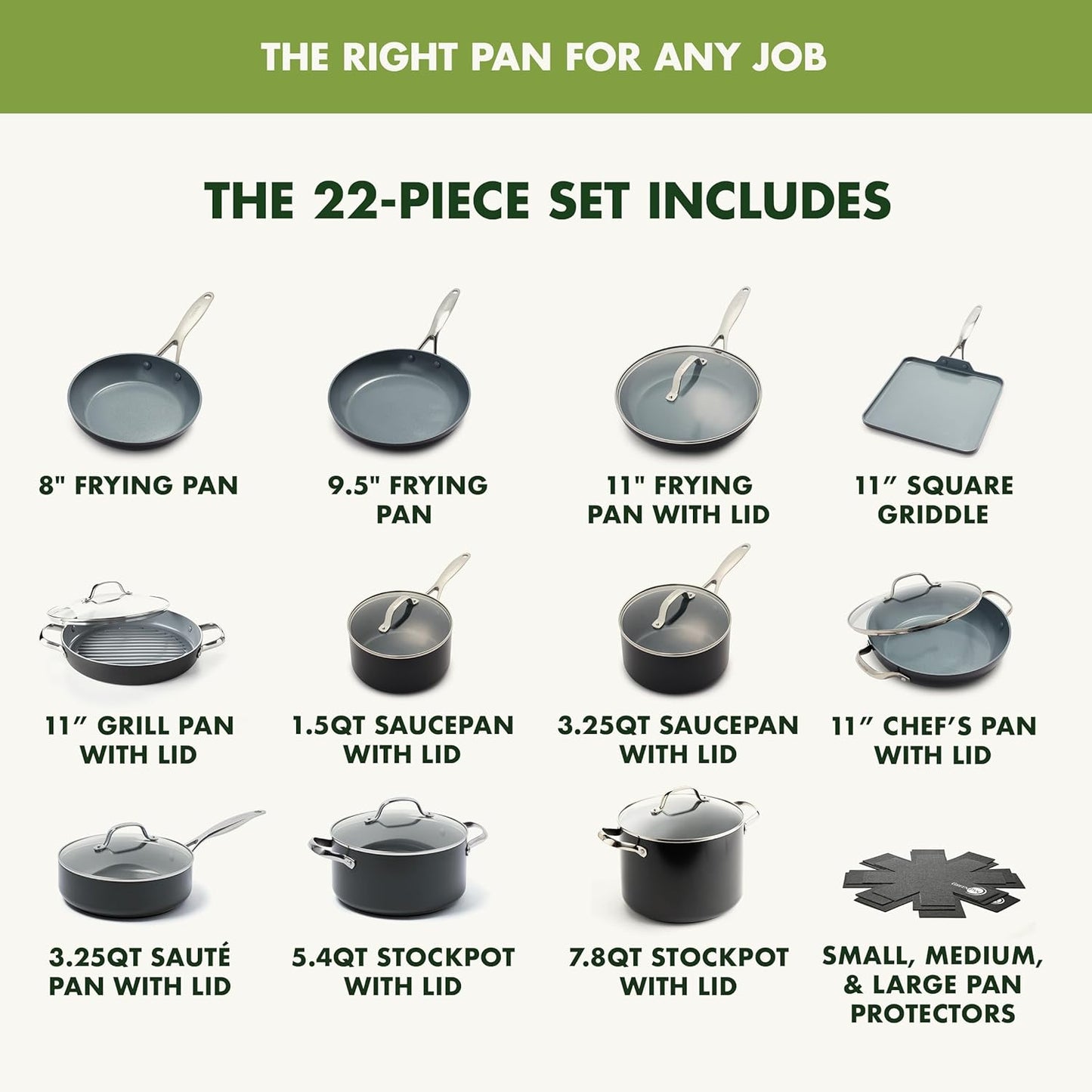 GreenPan 22 Piece Valencia Pro Ceramic Nonstick Cookware Set, PFAS-Free, Induction Ready, Hard Anodized Pots & Pans with Lids, Compatible on All Cooktops, Dishwasher & Oven Safe, Gray